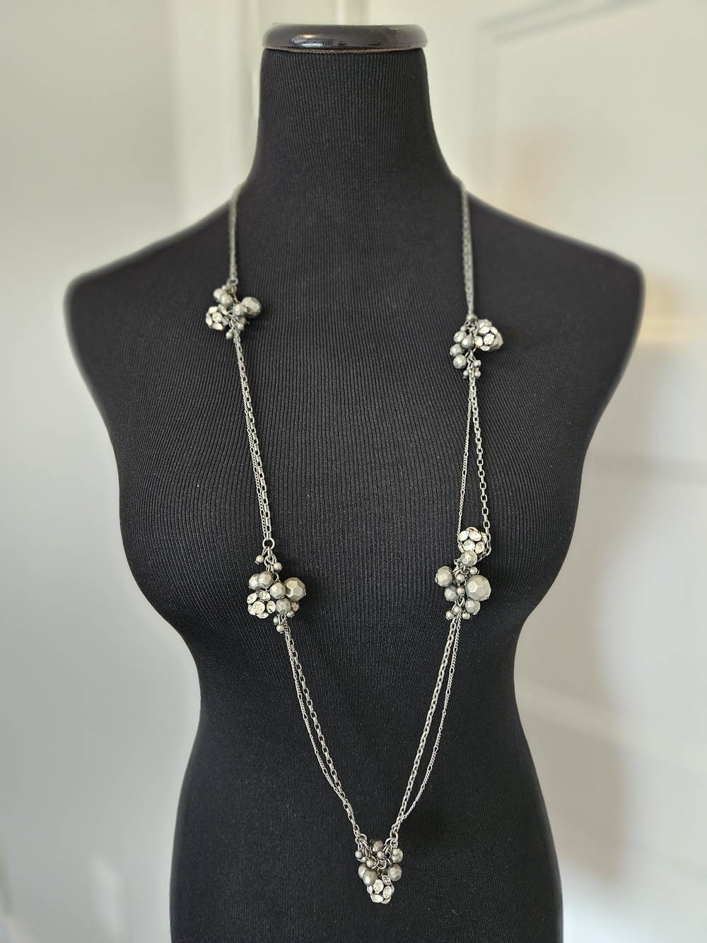 Silver Floral Cluster Long Necklace - Women Jewelry